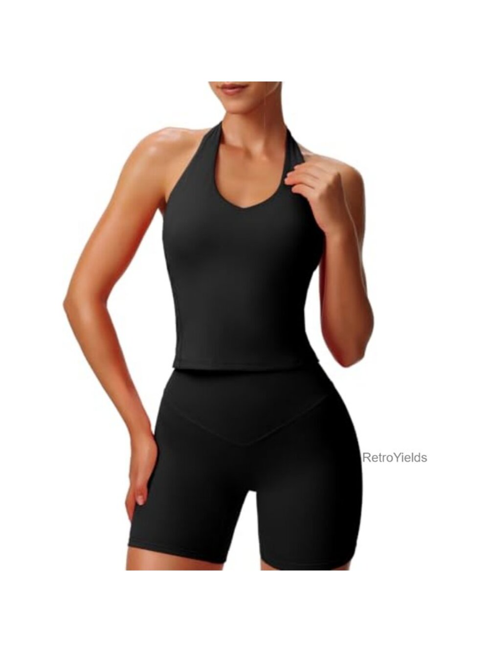 Halter Neck Backless Tank Top Women's Activewear Sleeveless Cropped Nylon